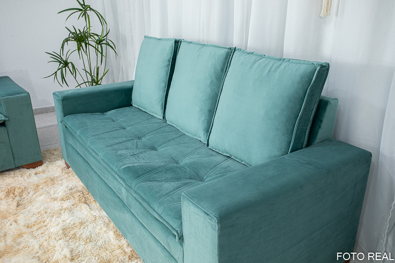 Sofá 3 e 2 lugares França com Puff Veludo Verde A40 - Imagem 5