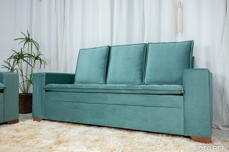 Sofá 3 e 2 lugares França com Puff Veludo Verde A40 - Imagem 6