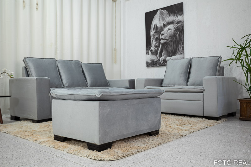 Sofá 3 e 2 lugares França com Puff Veludo Cinza A38 - Imagem 2