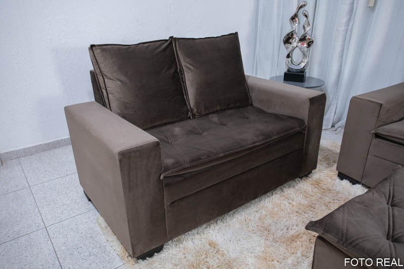 Sofá 3 e 2 lugares França com Puff Veludo Marrom A17 - Imagem 4