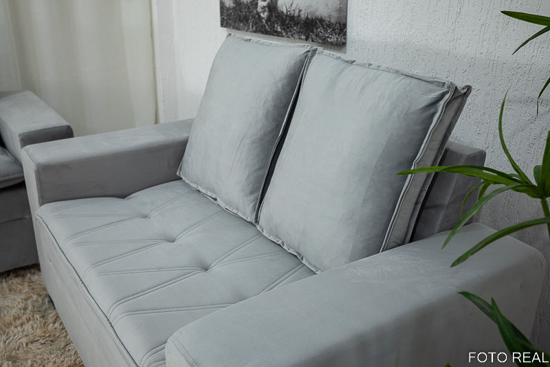 Sofá 3 e 2 lugares França com Puff Veludo Cinza A38 - Imagem 5