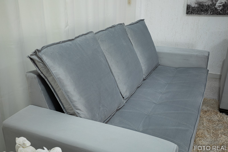 Sofá 3 e 2 lugares França com Puff Veludo Cinza A38 - Imagem 6