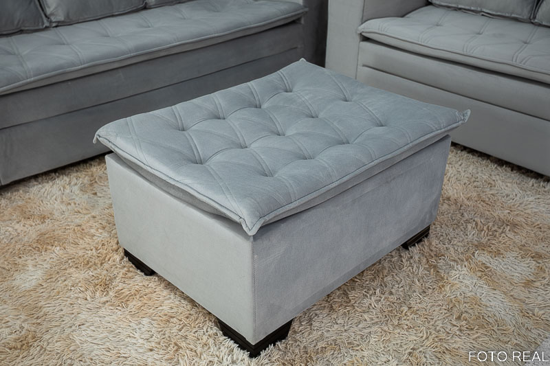 Sofá 3 e 2 lugares França com Puff Veludo Cinza A38 - Imagem 8
