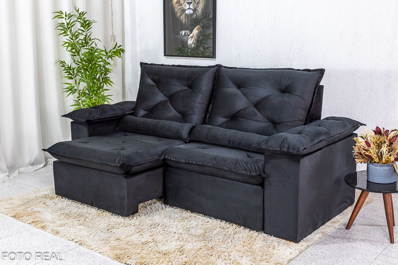 Sofá Retrátil Reclinável 2.30m Roma Veludo Preto 21 - D28 Soft