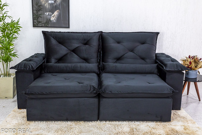 Sofá Retrátil Reclinável 2.30m Roma Veludo Preto 21 - D28 Soft - Imagem 4