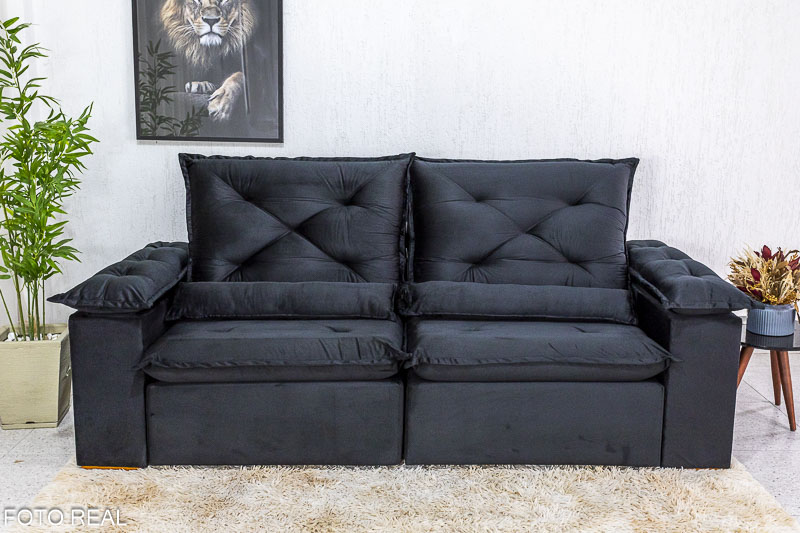 Sofá Retrátil Reclinável 2.30m Roma Veludo Preto 21 - D28 Soft - Imagem 5