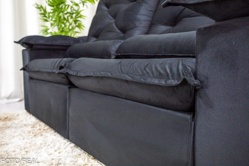 Sofá Retrátil Reclinável 2.30m Roma Veludo Preto 21 - D28 Soft - Imagem 6
