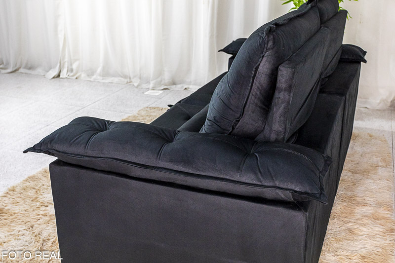Sofá Retrátil Reclinável 2.30m Roma Veludo Preto 21 - D28 Soft - Imagem 8