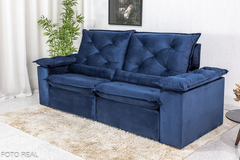 Sofá Retrátil Reclinável 2.30m Roma Veludo Azul 03 - D28 Soft - Imagem 3