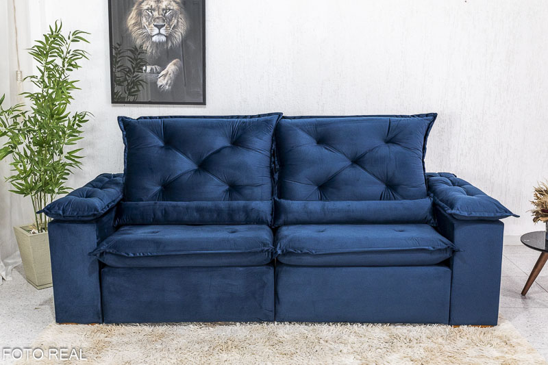 Sofá Retrátil Reclinável 2.30m Roma Veludo Azul 03 - D28 Soft - Imagem 4
