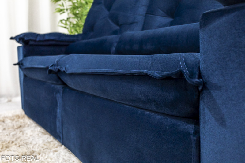 Sofá Retrátil Reclinável 2.30m Roma Veludo Azul 03 - D28 Soft - Imagem 5