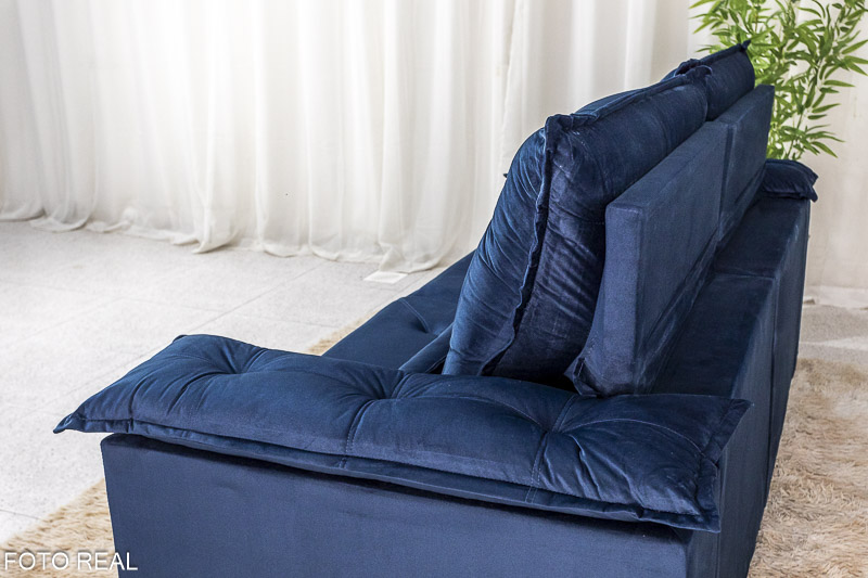 Sofá Retrátil Reclinável 2.30m Roma Veludo Azul 03 - D28 Soft - Imagem 8