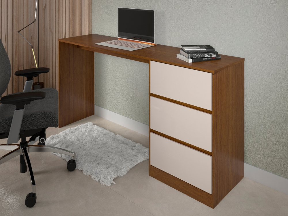 Escrivaninha Júlia 3 Gavetas Cinamomo/Off White