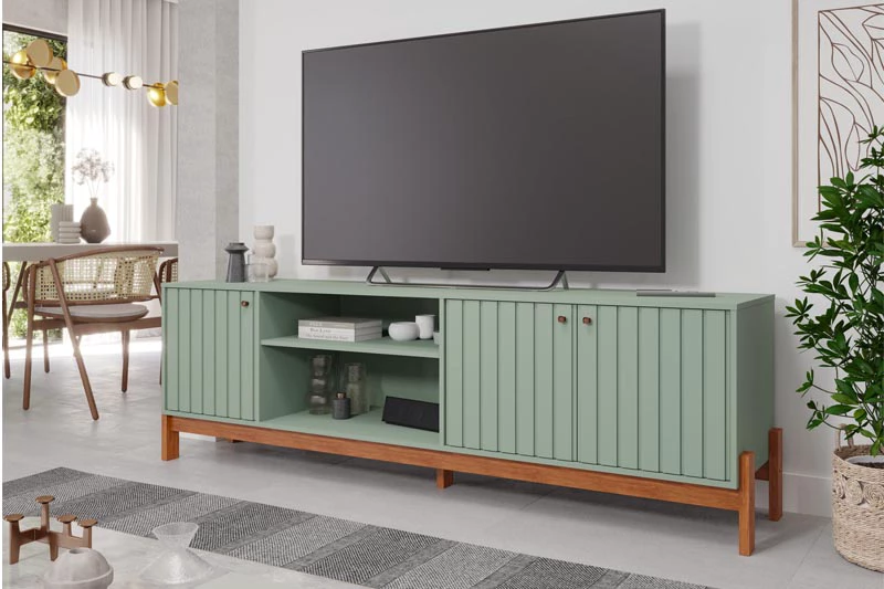 Rack Bancada Holanda Ripado 100% MDF larg. 2.05m Sálvia/Cinamomo Permobile