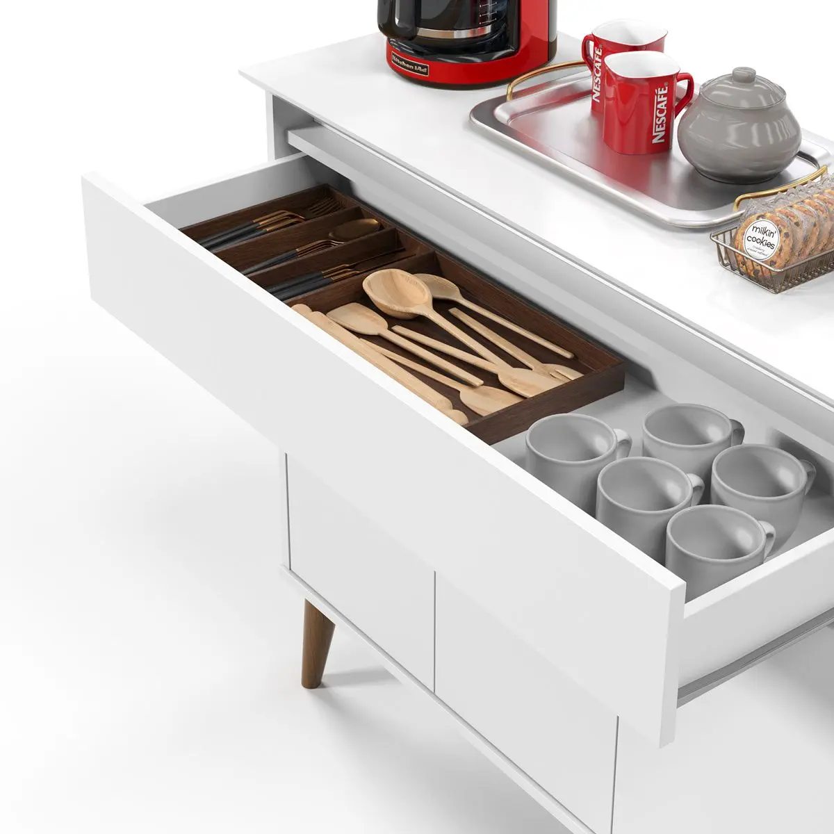 Aparador Zeus 3P1G Branco EJ Moveis - Imagem 3