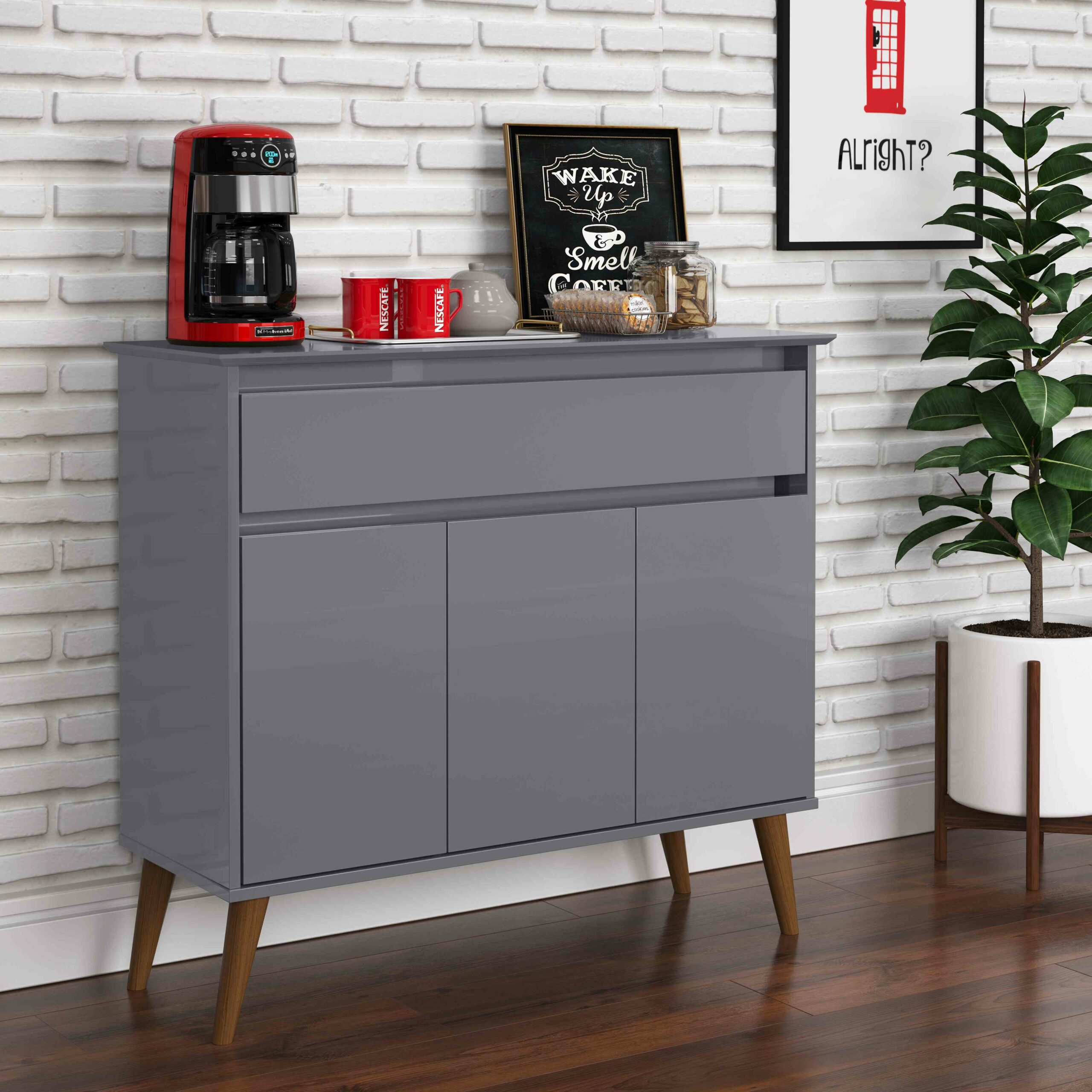 Aparador Zeus 3P1G Cinza EJ Moveis