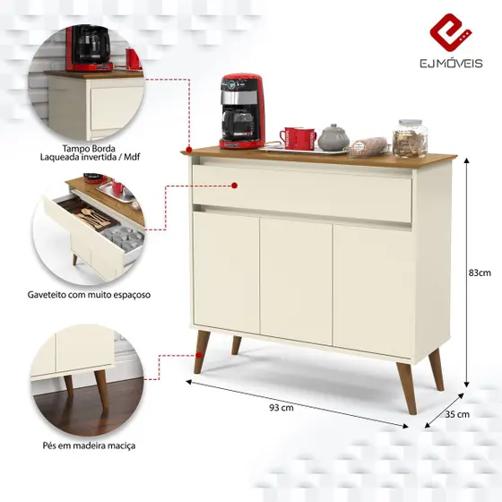 Aparador Zeus 3P1G Off White.Freijo EJ - Imagem 5