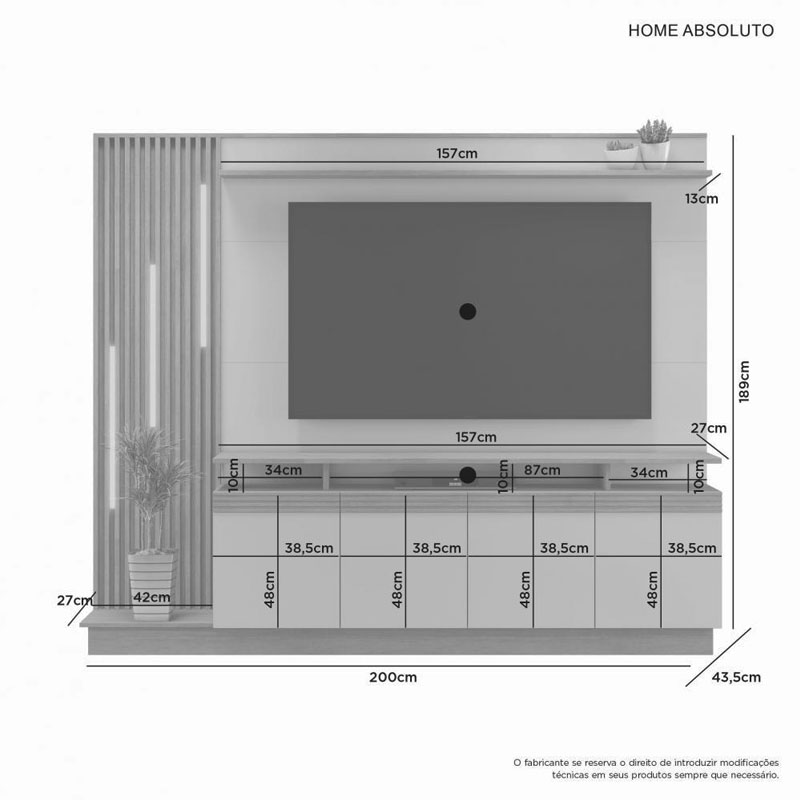 Home Ripado com LED Absoluto TV até 65 Polegadas Cinamomo/Off White JCM - Imagem 2