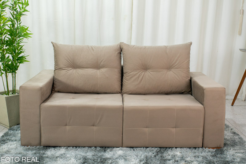 Sofá Retrátil 3 Lugares Havaí Larg. 1.80m Veludinho Bege 10 - Imagem 6