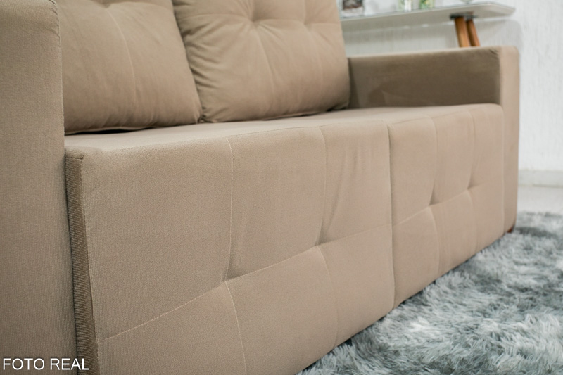 Sofá Retrátil 3 Lugares Havaí Larg. 1.80m Veludinho Bege 10 - Imagem 7