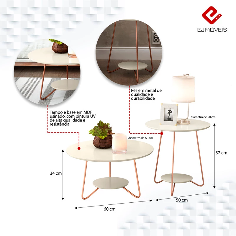 Jogo de Mesa Liz Off White EJ Moveis - Imagem 6