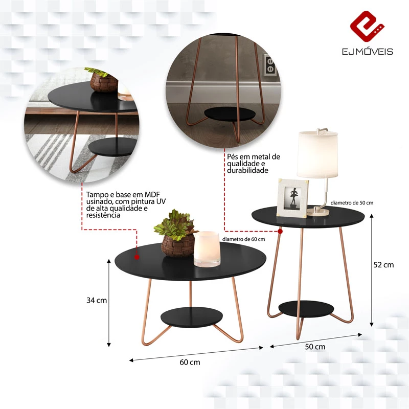 Jogo de Mesa Liz Preto EJ Moveis - Imagem 3