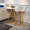 Conjunto Mesa Lateral Mezanino Classic Off White/Nature Tebarrot