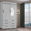 Guarda Roupa Buzios 2 portas de correr com espelho 6 gavetas Larg. 1.21m Branco