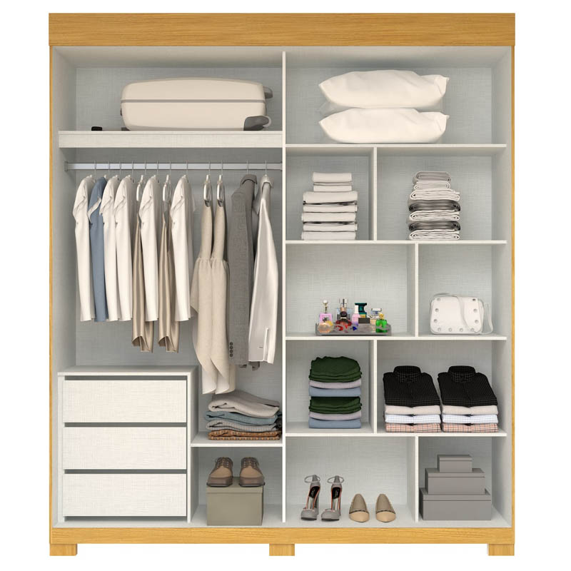 Roupeiro Heloisa c/Espelho 2 Portas 3 Gavetas 100% MDF Larg. 1.80m Nature/Off ACP - Imagem 2