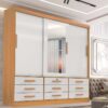 Roupeiro Meridian Plus 3 Portas 9 Gavetas Cinamomo/Off White Larg. 2.00m D'doro