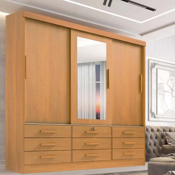Roupeiro Meridian Plus 3 Portas 9 Gavetas Cinamomo Larg. 2.00m D'Doro