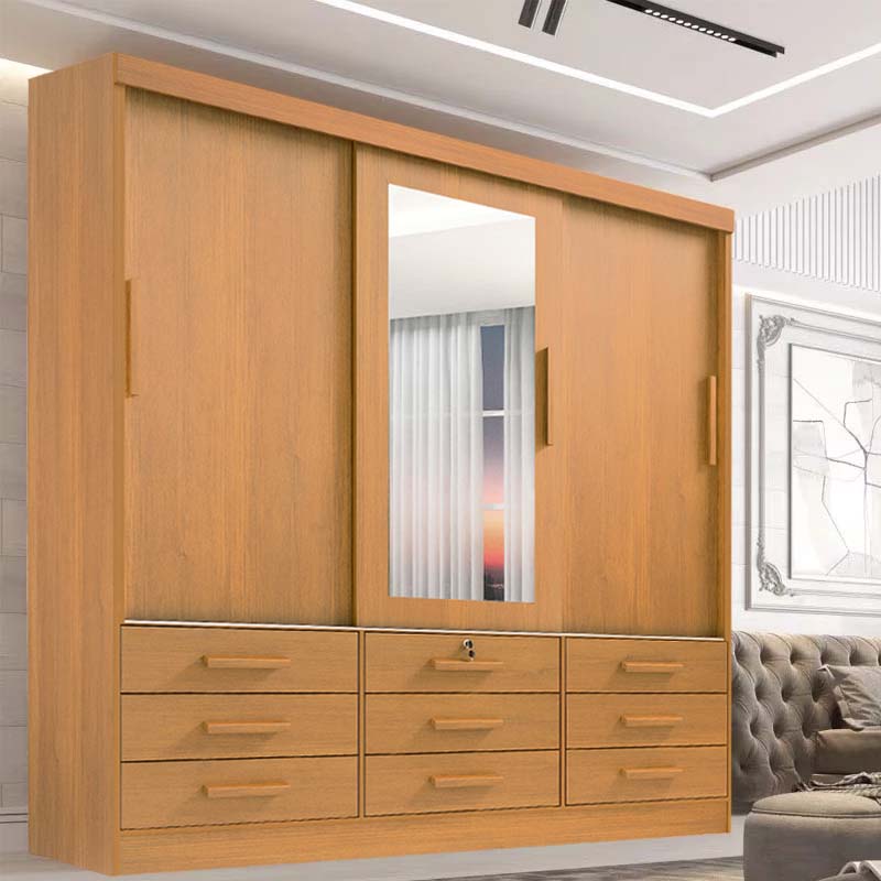 Roupeiro Meridian Plus 3 Portas 9 Gavetas Cinamomo Larg. 2.00m D