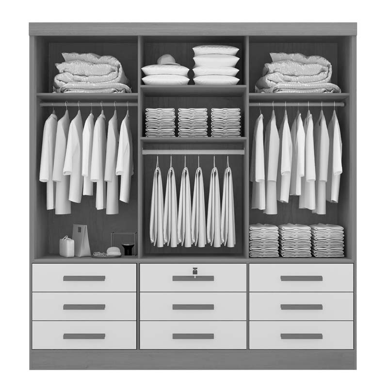 Roupeiro Meridian Plus 3 Portas 9 Gavetas Branco Larg. 2.00m D'Doro - Imagem 2