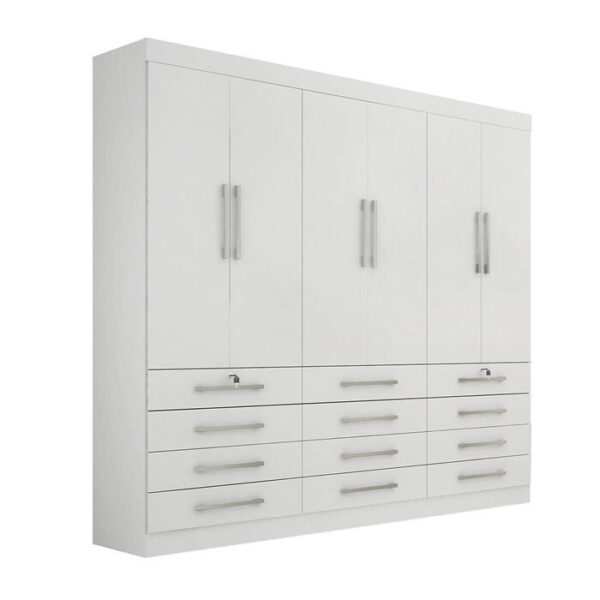 Roupeiro Mônaco 06 Portas 12 Gavetas Largura 2.40m Branco D'Doro