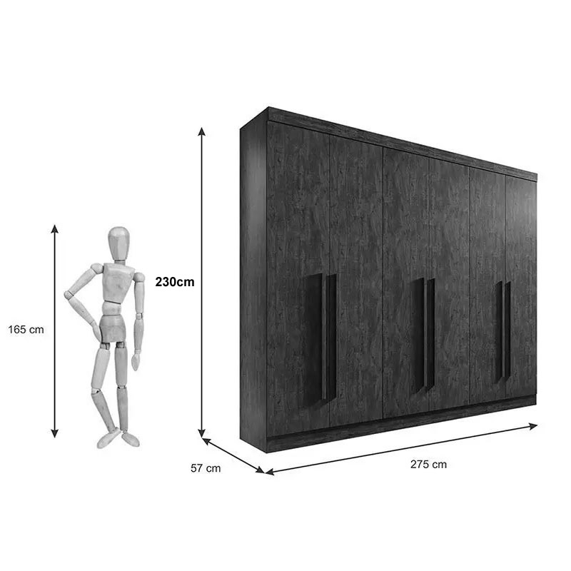 Roupeiro Da Vinci Plus 6 portas 6 Gavetas Branco 100% Larg. 2.75m D Doro - Imagem 3