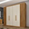 Roupeiro Santoro 6 Portas C/Detalhe Ripado 100% MDF Larg. 2.43m Cumaru/Fendi - Novo Horizonte