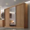 Roupeiro 3 Pts 8 Gav. Sollo Plus Ripado 3D c/1Espelho 100% MDF Cumaru Larg. 2.73m Novo Horizonte
