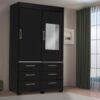 Guarda Roupa Buzios 2 portas de correr com espelho 6 gavetas Larg. 1.21m Preto