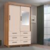 Guarda Roupa Buzios 2 portas de correr com espelho 6 gavetas Larg. 1.21m Mel/Areia