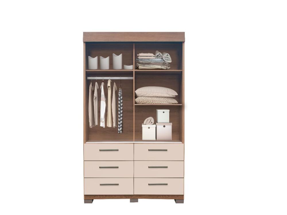 Guarda Roupa Buzios 2 portas de correr com espelho 6 gavetas Larg. 1.21m Mel/Areia - Imagem 3