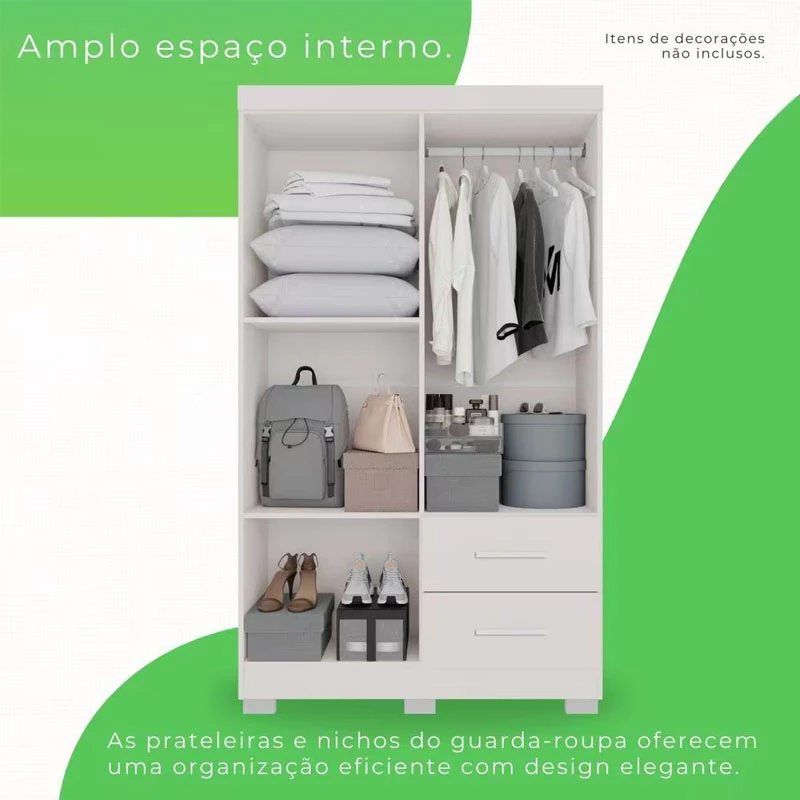 Roupeiro 4 portas Estrela Larg. 1.00m Branco Com Pés Sallêto - Imagem 5