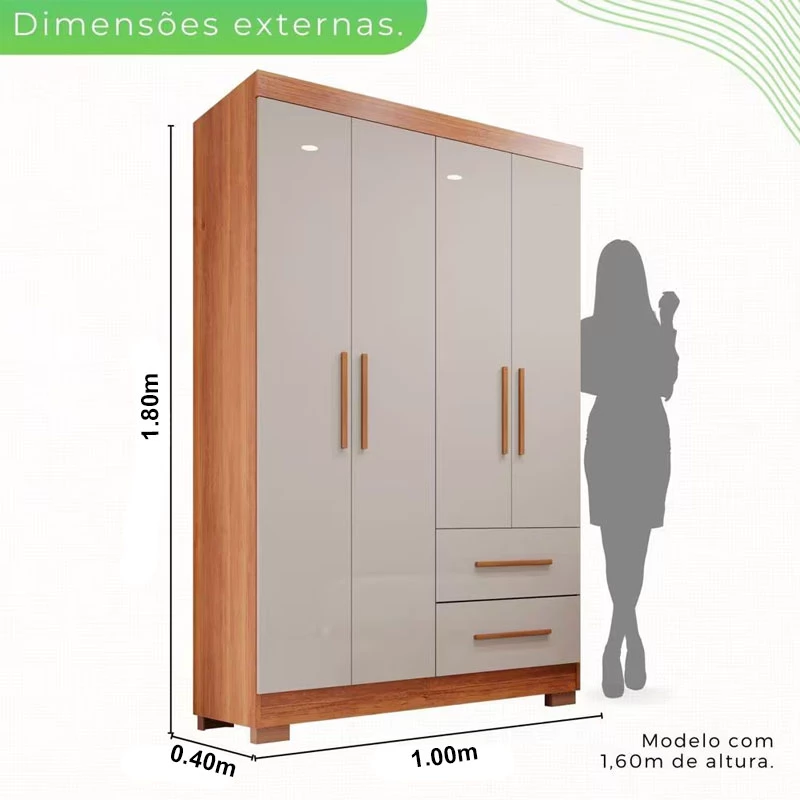 Roupeiro 4 portas Estrela Larg. 1.00m Cinamomo/Off White Sallêto