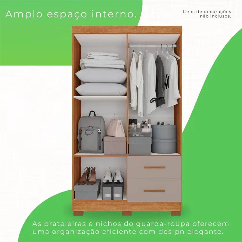 Roupeiro 4 portas Estrela Larg. 1.00m Cinamomo/Off White Sallêto - Imagem 2