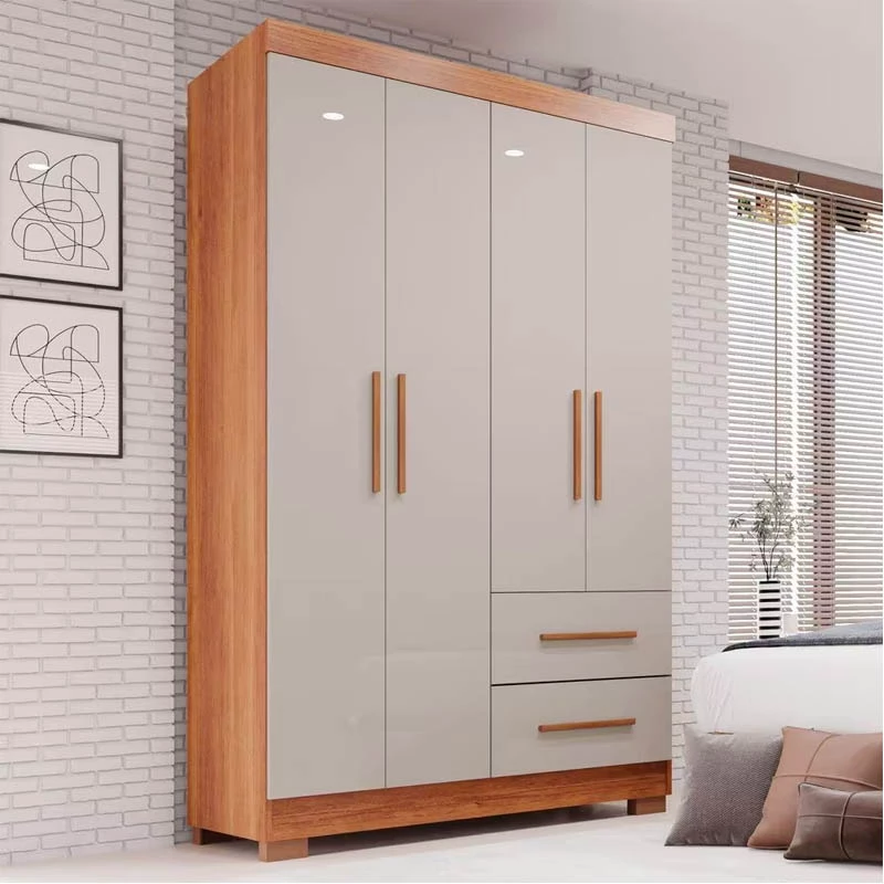 Roupeiro 4 portas Estrela Larg. 1.00m Cinamomo/Off White Sallêto - Imagem 3