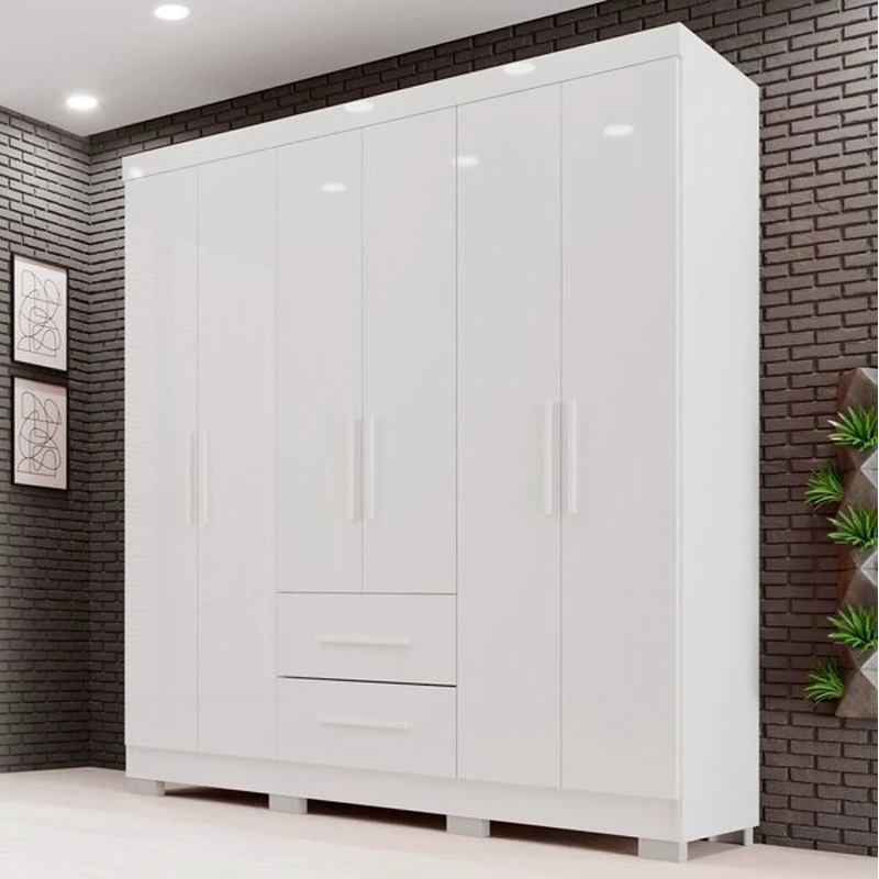 Roupeiro Estrela 6 Portas 2 Gavetas Branco Larg. 1.50m Sallêto Pés Grátis