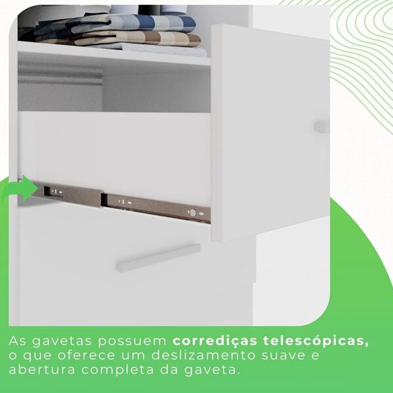 Roupeiro Estrela 6 Portas 2 Gavetas Branco Larg. 1.50m Sallêto Pés Grátis - Imagem 7