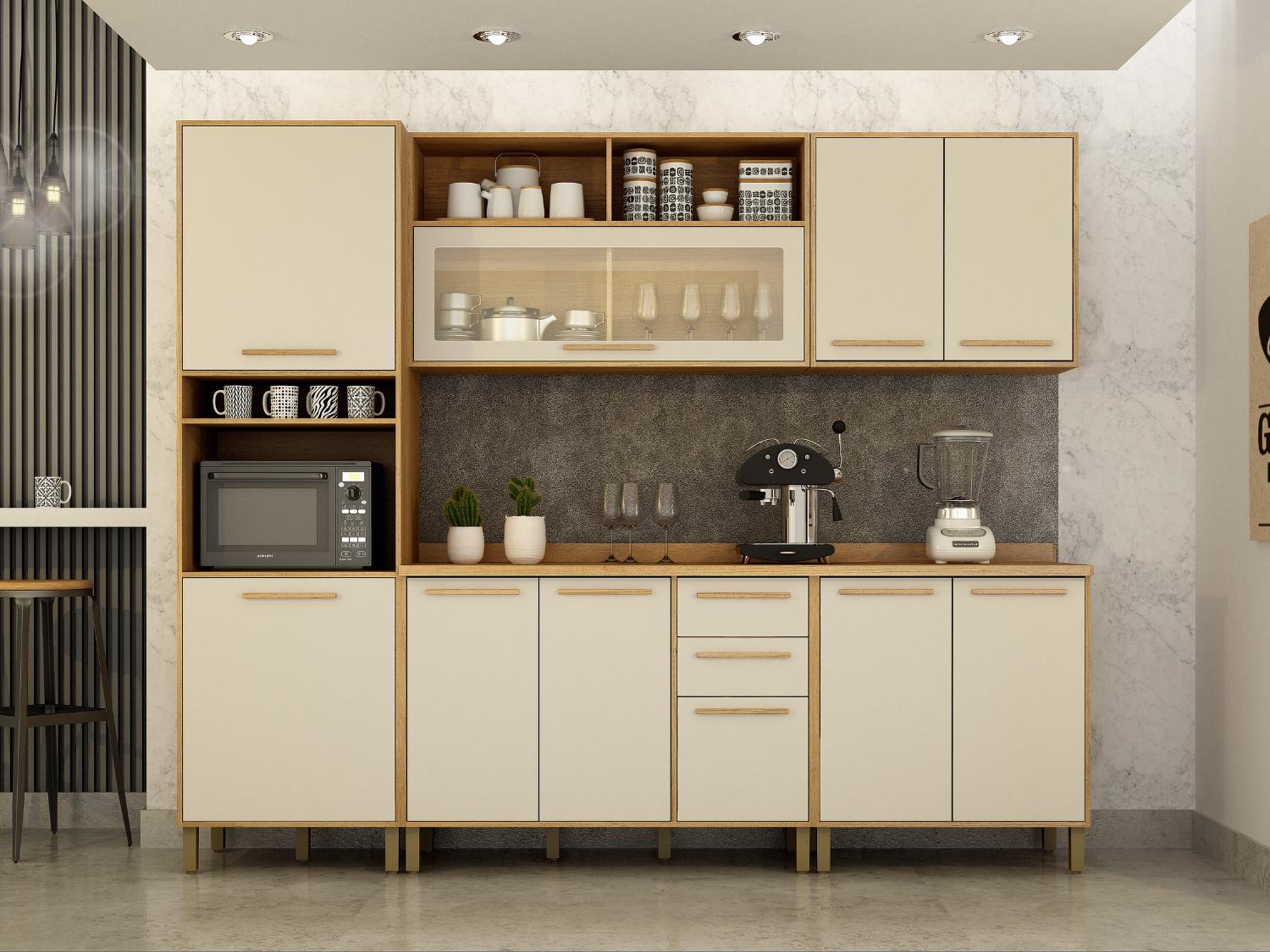 Cozinha Completa Salvador 5 peças Larg. 2.65m Cinamomo/Off White