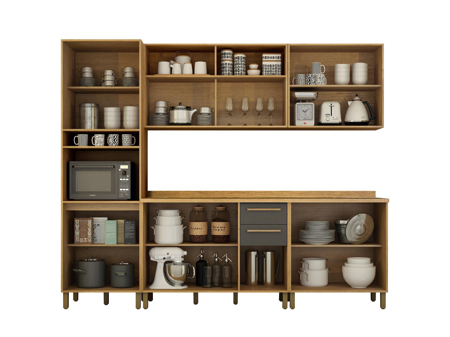 Cozinha Completa Salvador 5 peças Larg. 2.65m Cinamomo/Grafite - Imagem 2