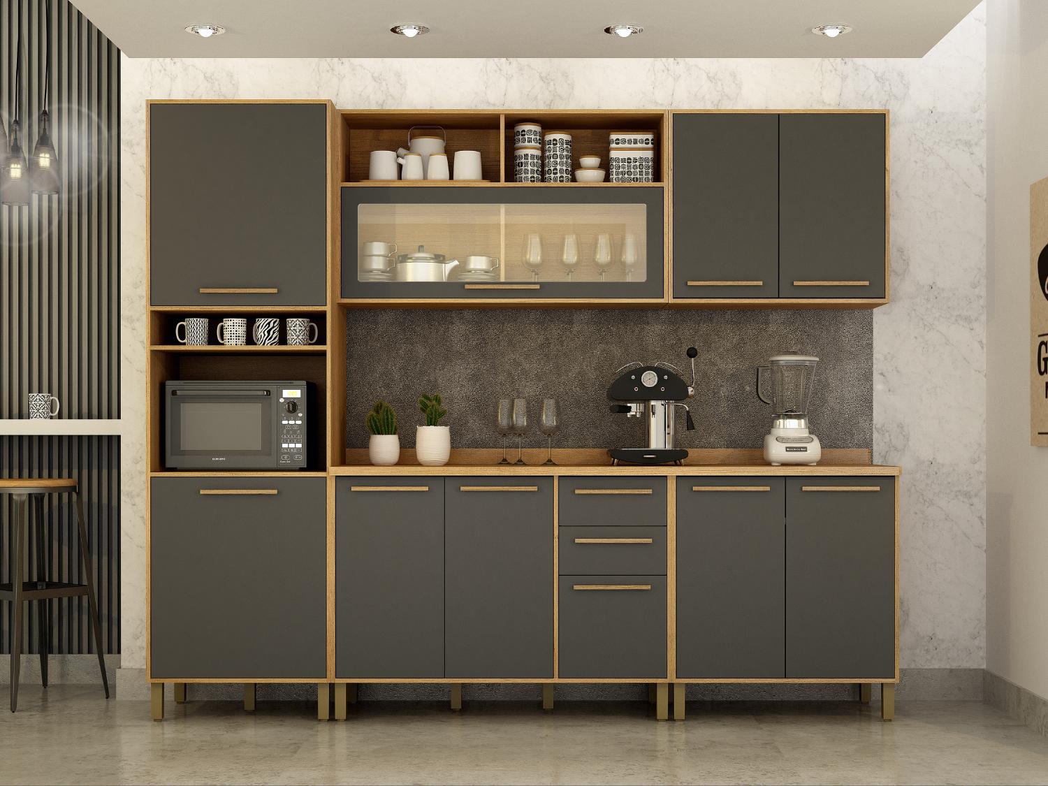 Cozinha Completa Salvador 5 peças Larg. 2.65m Cinamomo/Grafite