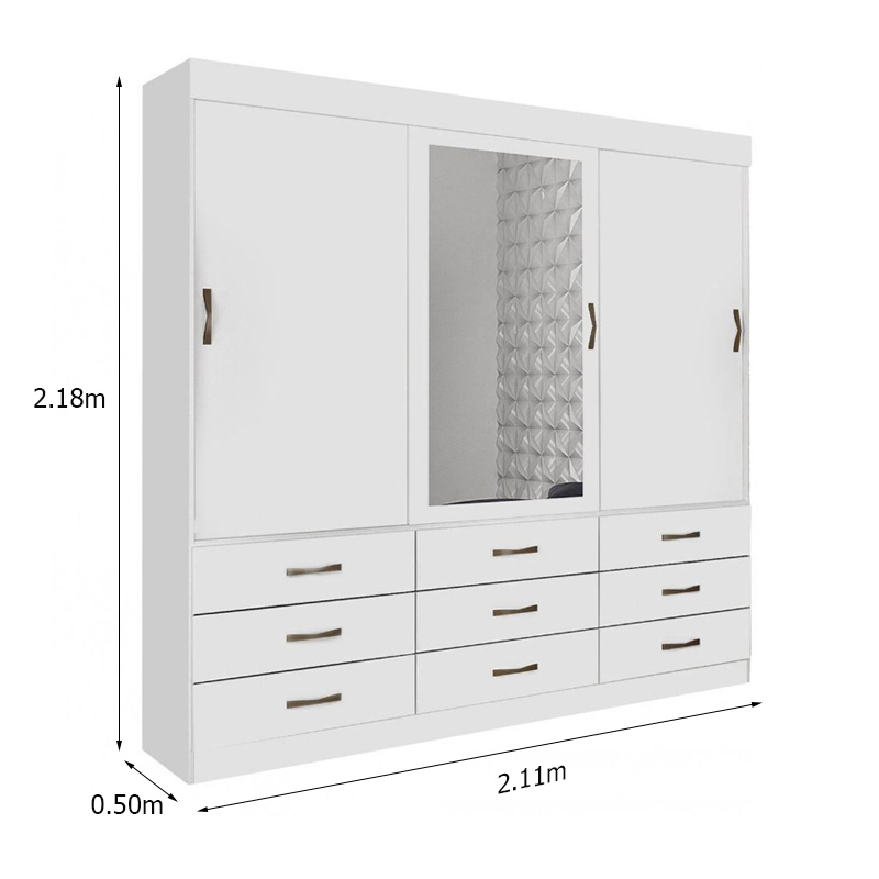 Roupeiro 3 Portas Turim Branco Larg. 2.11m Bianchi - Imagem 3